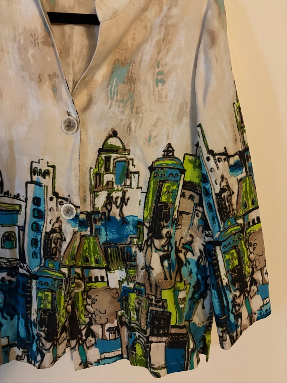 Abstract City Print Cropped Jacket - Blue & Green - Picture 2 of 5